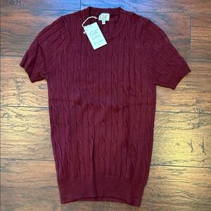 Cielo Burgundy Ribbed Knit Shirt Sleeved Sweater Top NWT